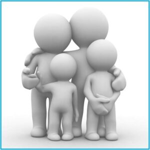 Picture of two adult figures with two child figures in front of them for advanced safeguarding children