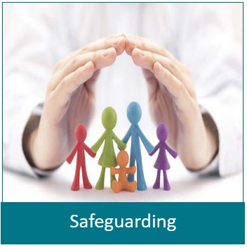 Picture of some plastic figures with a persons hands forming an arch over them. Below the picture is says safeguarding. link to safeguarding courses page 